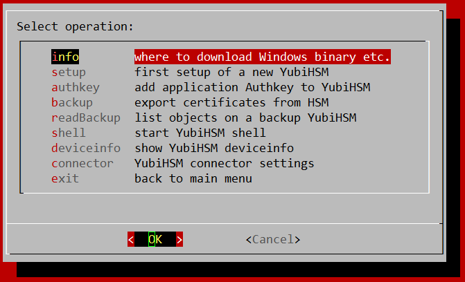 yubiHS main menu