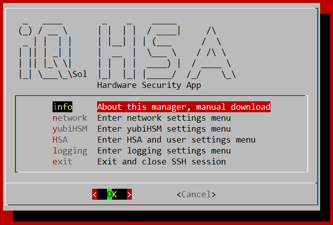 HSA main menu